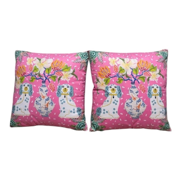 Grandmillennial Pillow Covers - Pink Staffordshire Dogs or Green Monkeys - Picture 5 of 12
